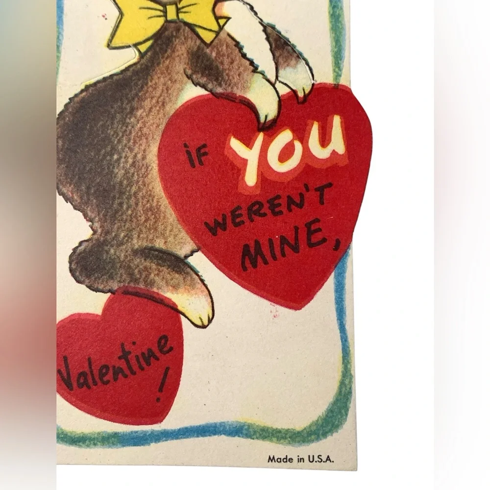 Vintage 1950’s Era Teddy Bear Valentine Card Hearts Baby Cute Love